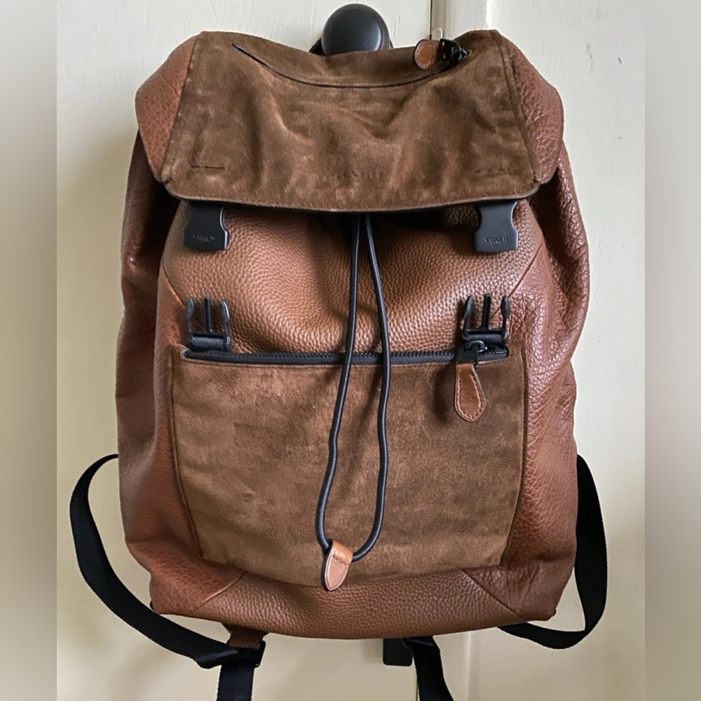 Coach Rare Manhattan Brown Pebble & Suede Leather Backpack